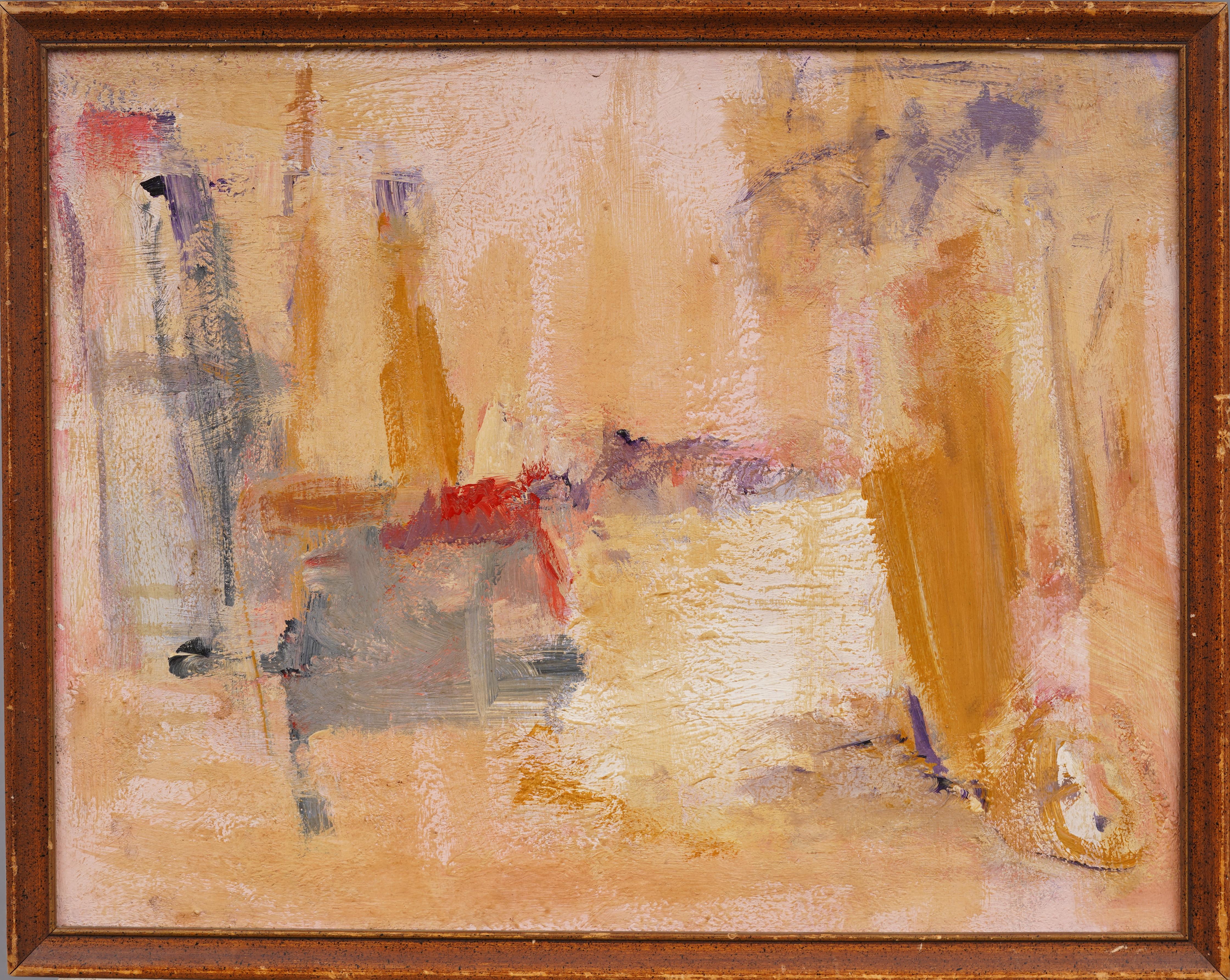 Peinture à l'huile ancienne de l'école américaine moderniste expressionniste abstraite encadrée MCM - Painting de Unknown
