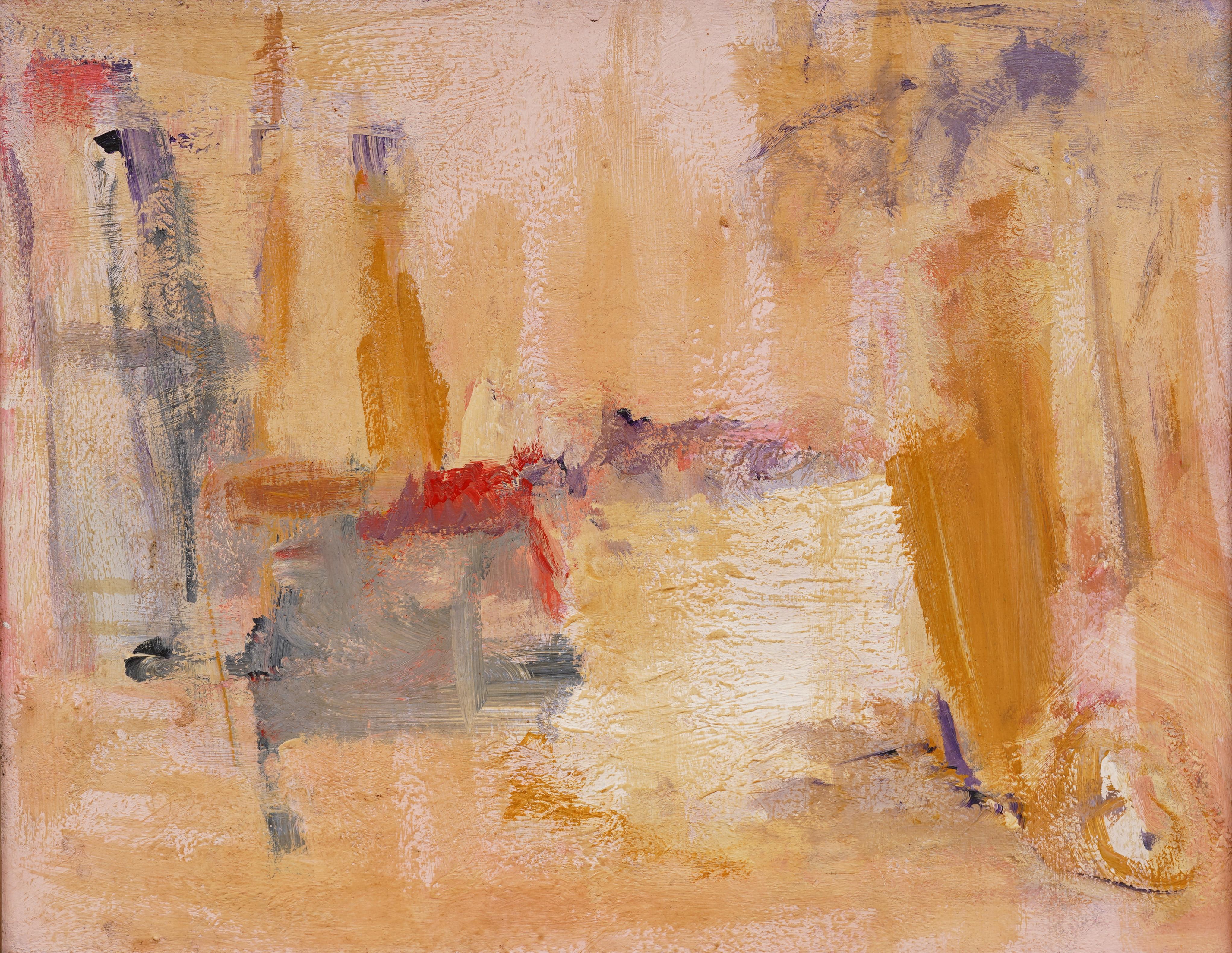Peinture à l'huile ancienne de l'école américaine moderniste expressionniste abstraite encadrée MCM - Moderne Painting par Unknown