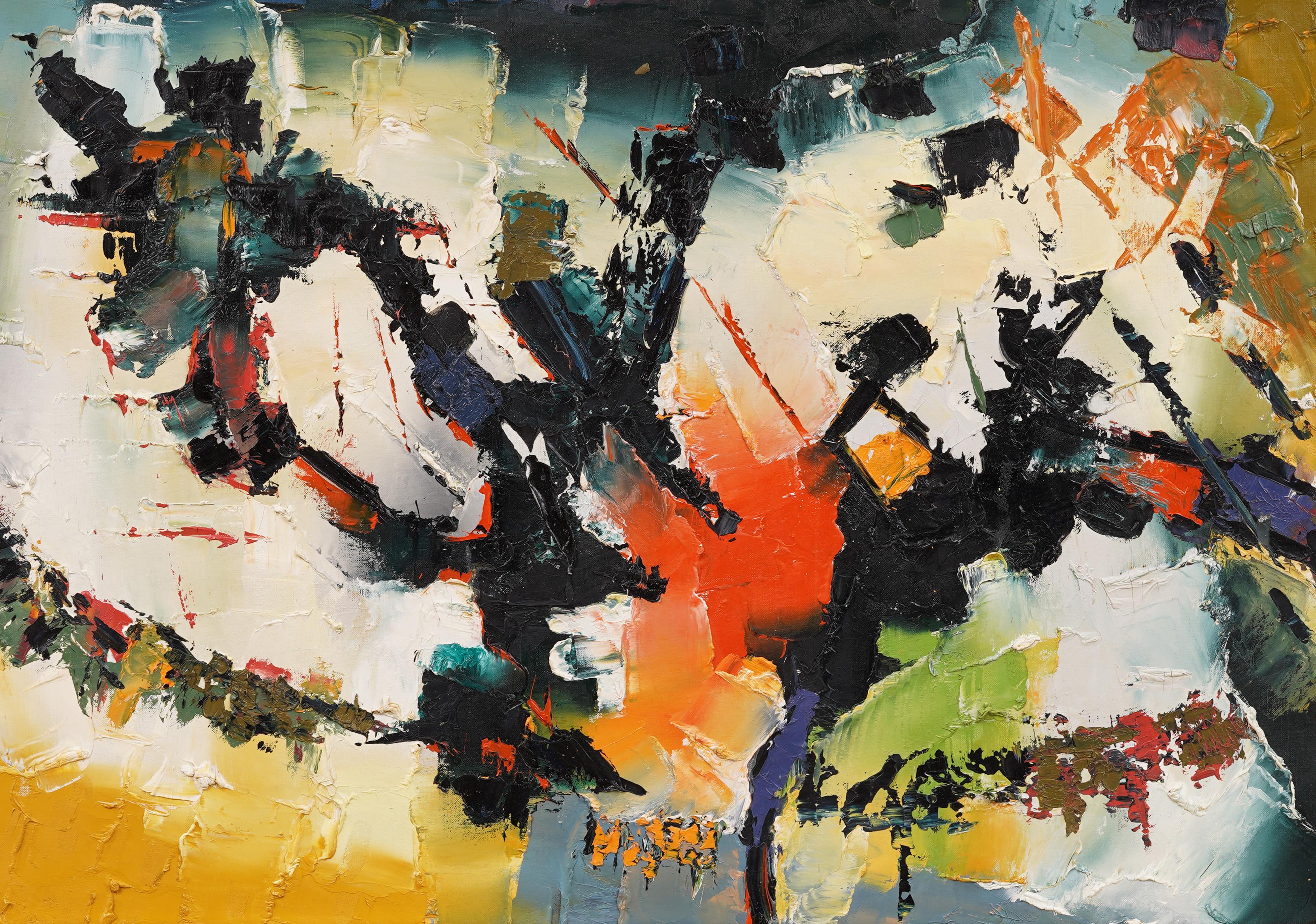 Ancienne peinture à l'huile expressionniste abstraite moderniste américaine encadrée en vente 1
