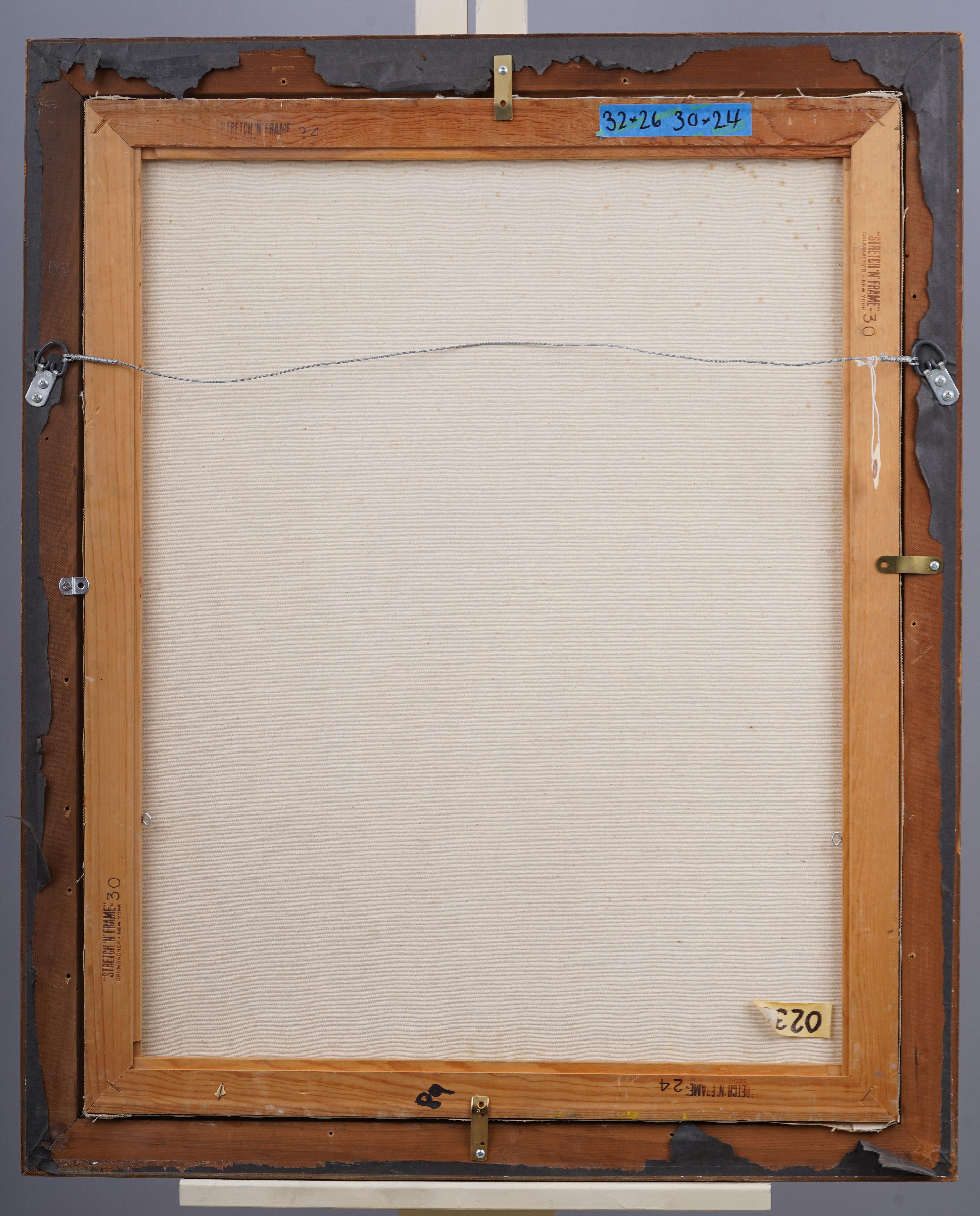 Quadro di paesaggio astratto modernista americano d'epoca.  Olio su tela.  Incorniciato in una splendida cornice a foglia d'oro.  Un pezzo impressionante dal vivo!