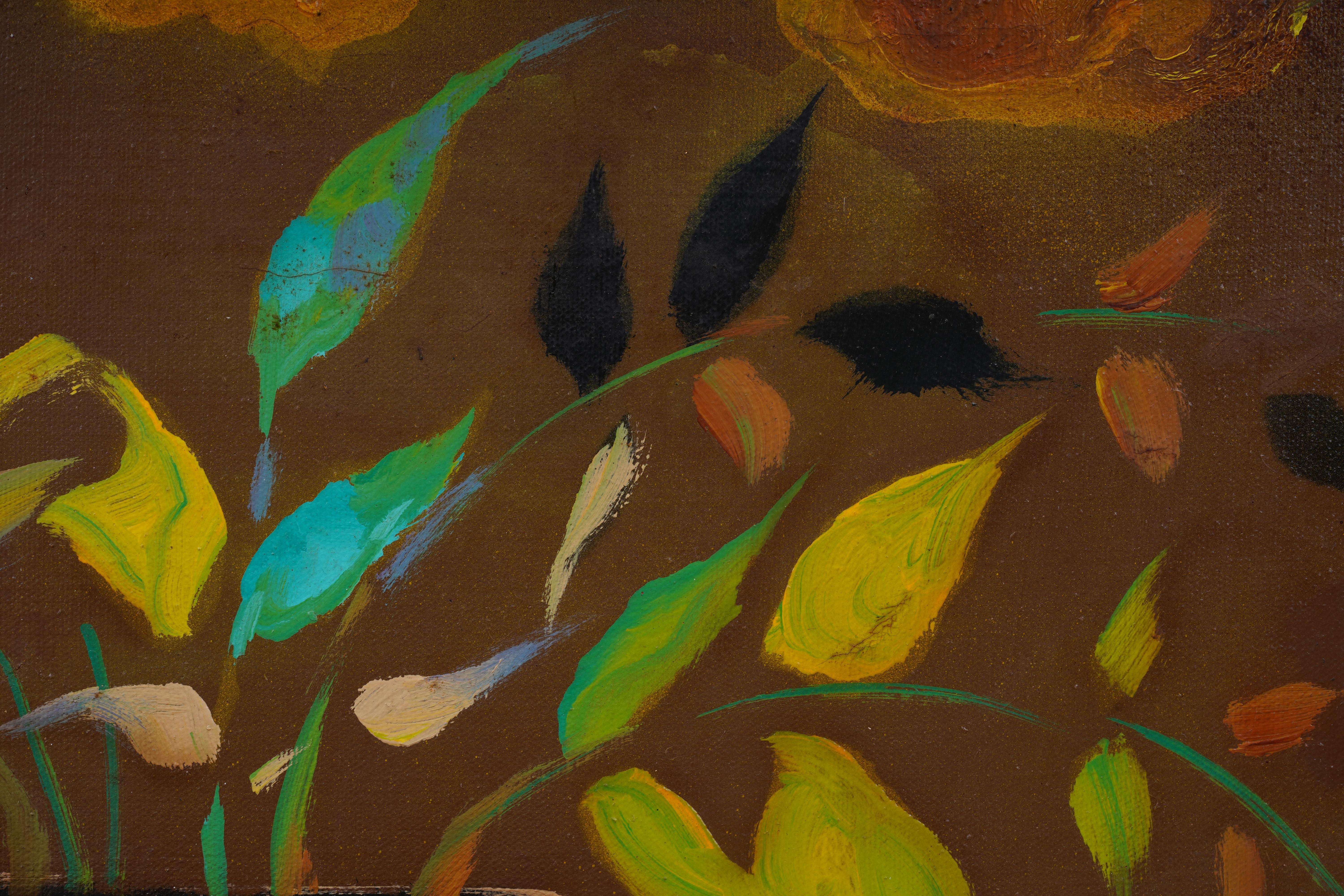 Antikes abstraktes Blumenstillleben der amerikanischen Schule, signiertes Gemälde im Angebot 2