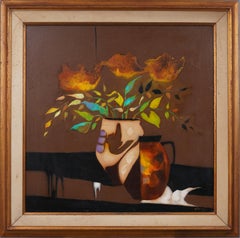 Retro American School Modernist Abstract Flower Still Life Signed Painting