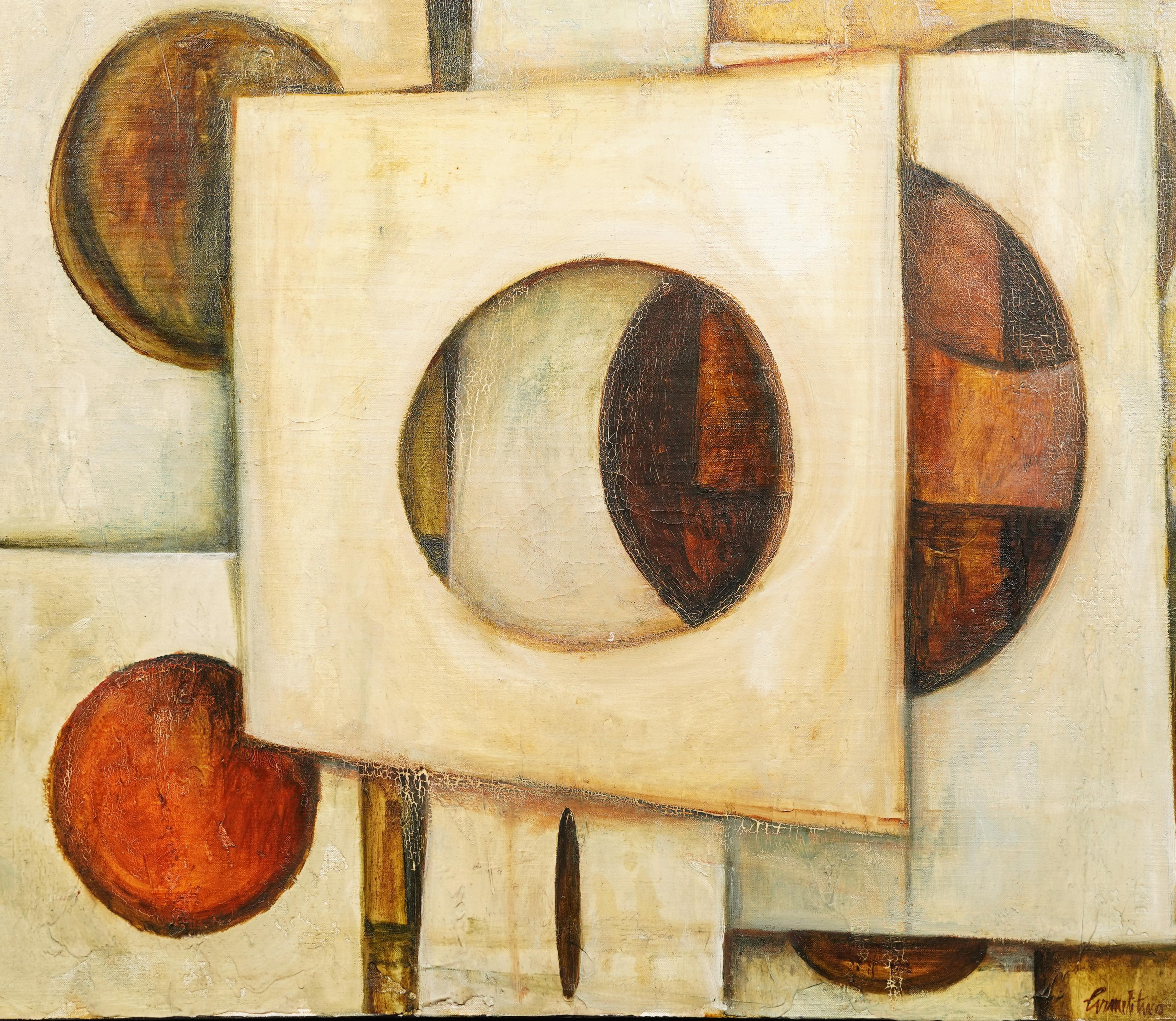 Antiguo óleo abstracto modernista americano.  Óleo sobre lienzo.  Enmarcado.  Tamaño de la imagen, 30L x 24H.