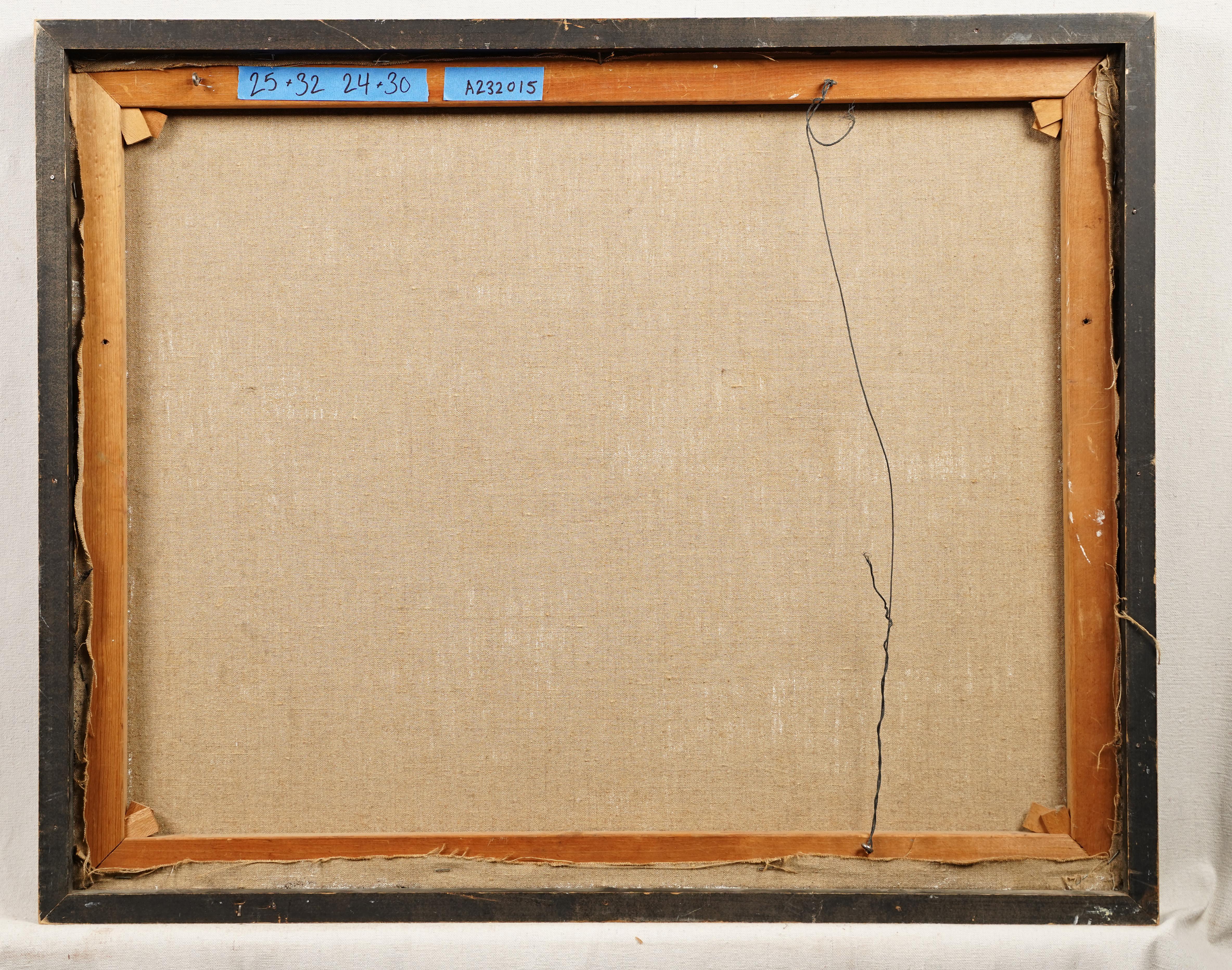 Antiguo cuadro al óleo geométrico abstracto enmarcado de la escuela modernista americana en venta 3