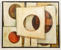  Antique American School Modernist Abstract Framed Geometric Oil Painting