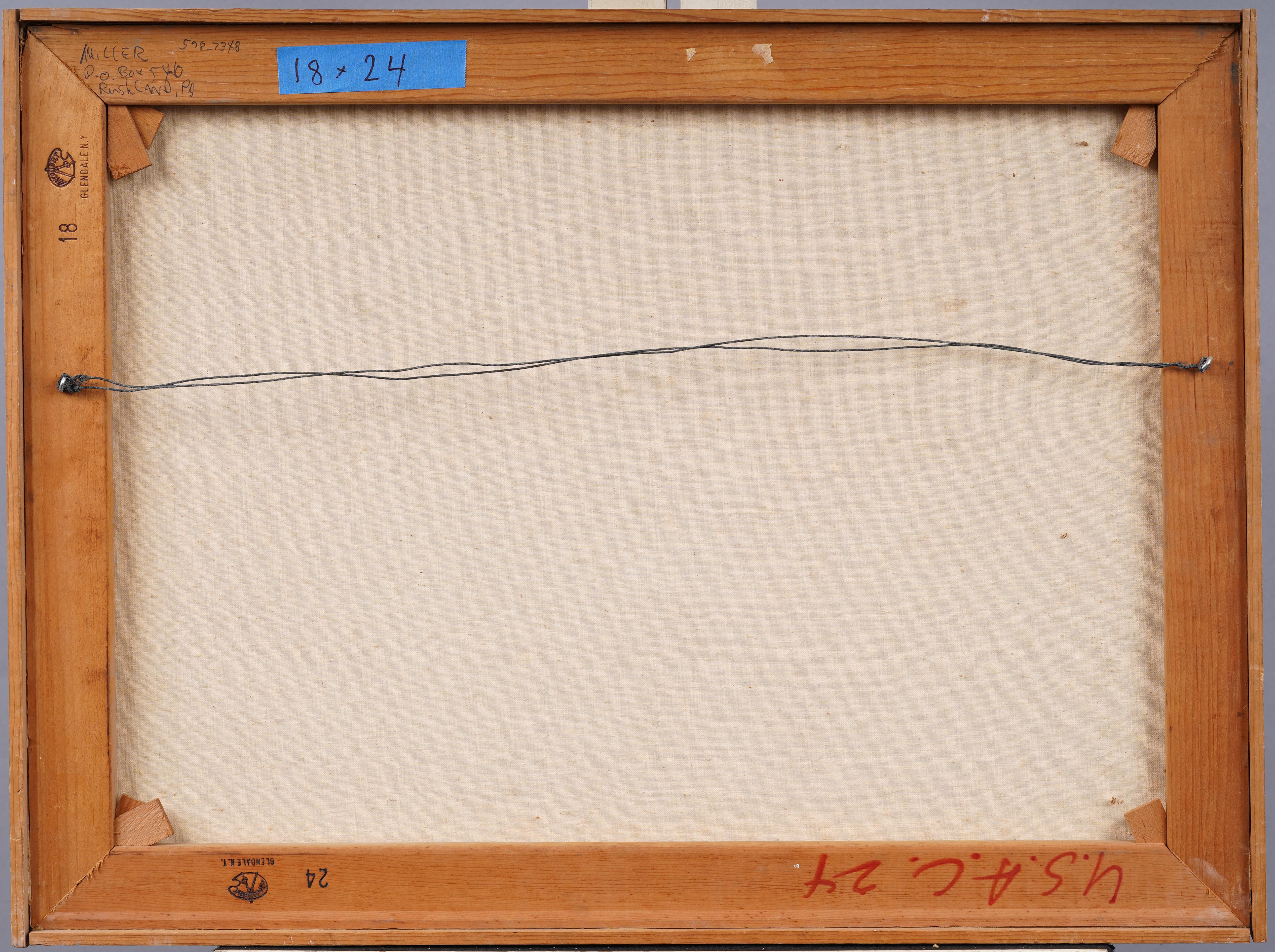 Antico dipinto ad olio cubista di scuola americana, paesaggio astratto con cornice 4