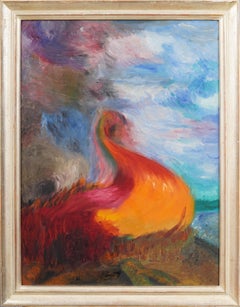 Antique American School Modernist Abstract Mid Century Framed Rare Oil Painting