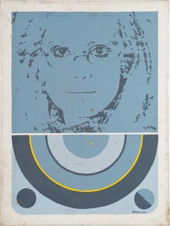 Antique American School Modernist Abstract Portrait Signed Pop Art Oil Painting