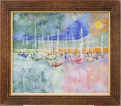 Vintage American School Modernist Abstract Seascape Framed Signed Oil Painting
