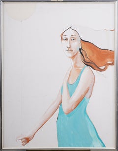 Antique American School Modernist Ballon Portrait Framed Vintage Oil Painting