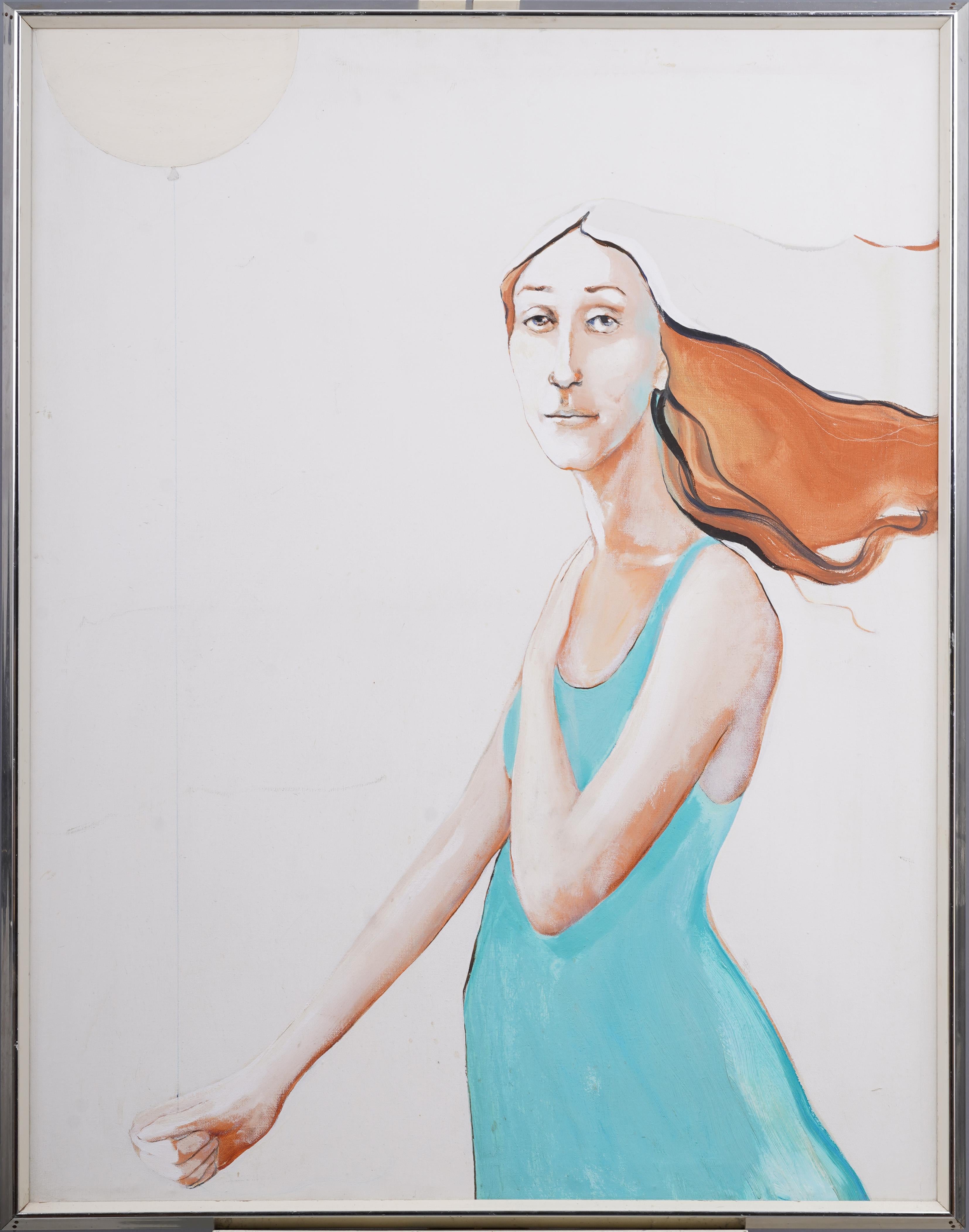 Unknown Portrait Painting – Antikes gerahmtes Vintage-Ölgemälde, modernistisches Ballonporträt der amerikanischen Schule, gerahmt