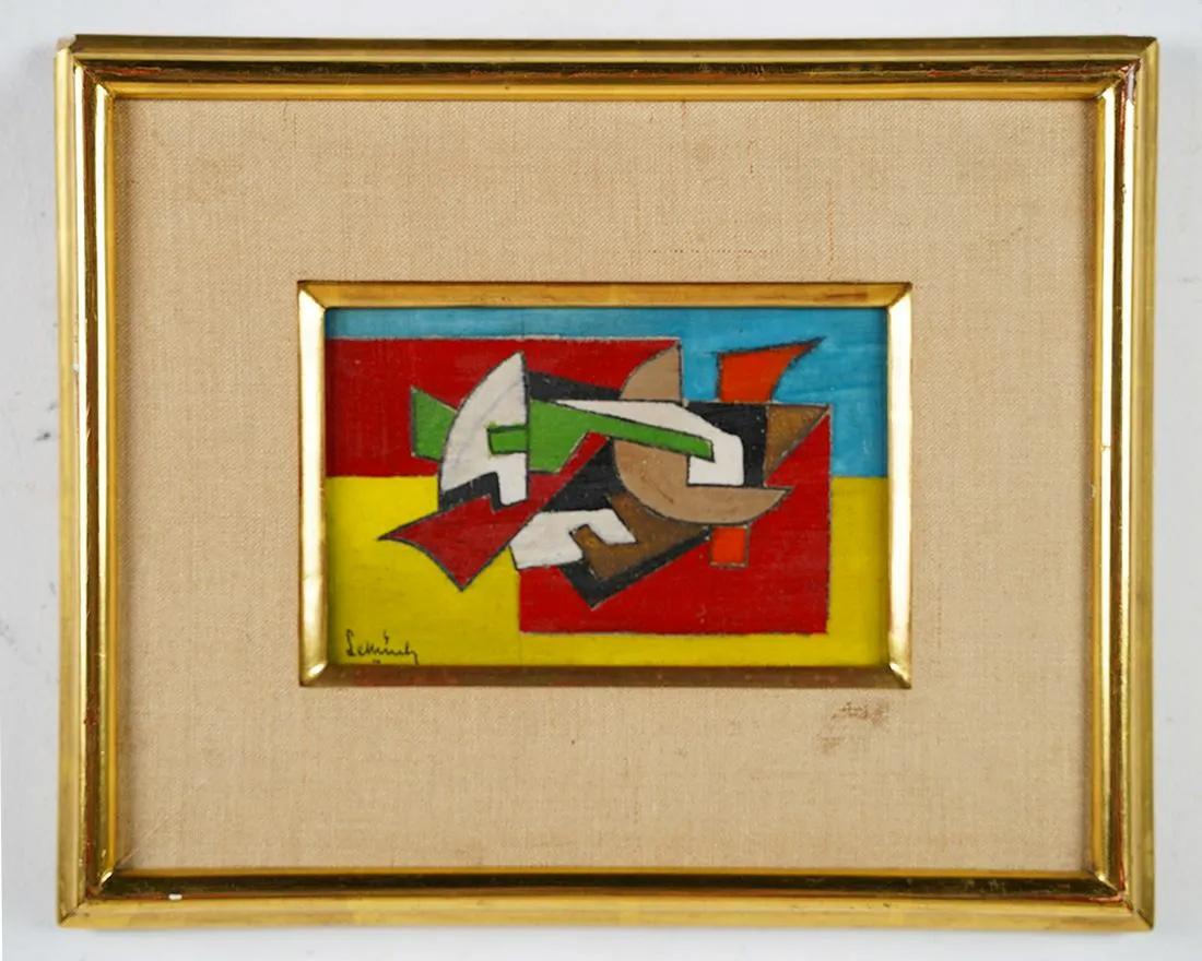 Antique American School Modernist Cubist Abstract Signed Framed Oil Painting For Sale 1