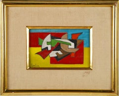 Antique American School Modernist Cubist Abstract Signed Framed Oil Painting