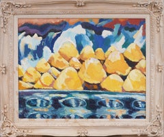 Antique American School Modernist Fauvist Abstract Framed Landscape Oil Painting