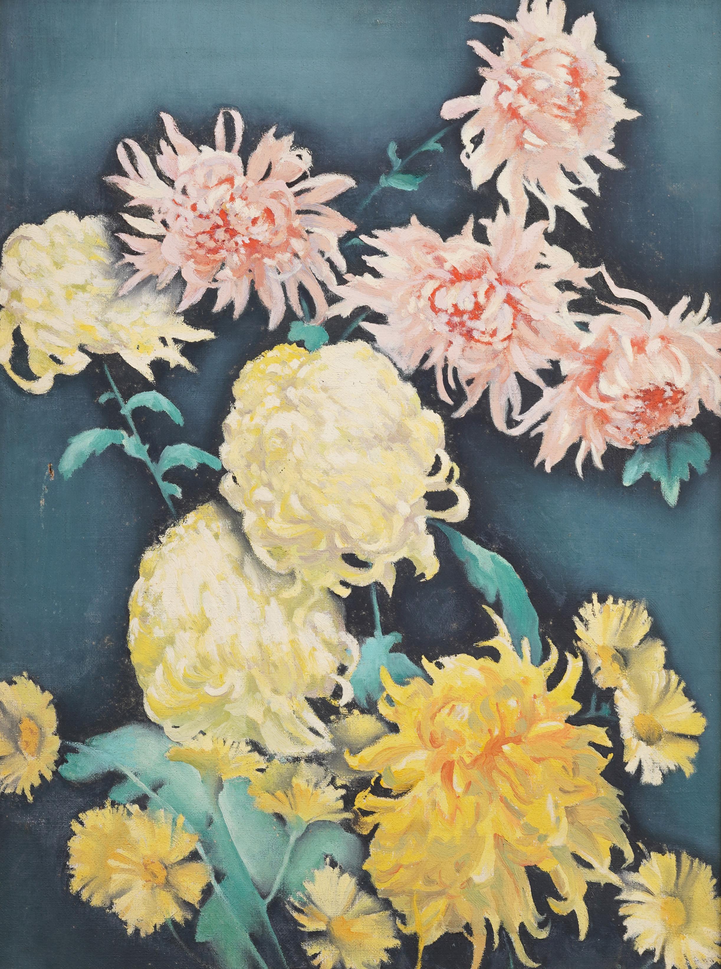 Antikes gerahmtes Vintage-Ölgemälde, modernistisches Blumenstillleben der amerikanischen Schule, gerahmt (Moderne), Painting, von Unknown