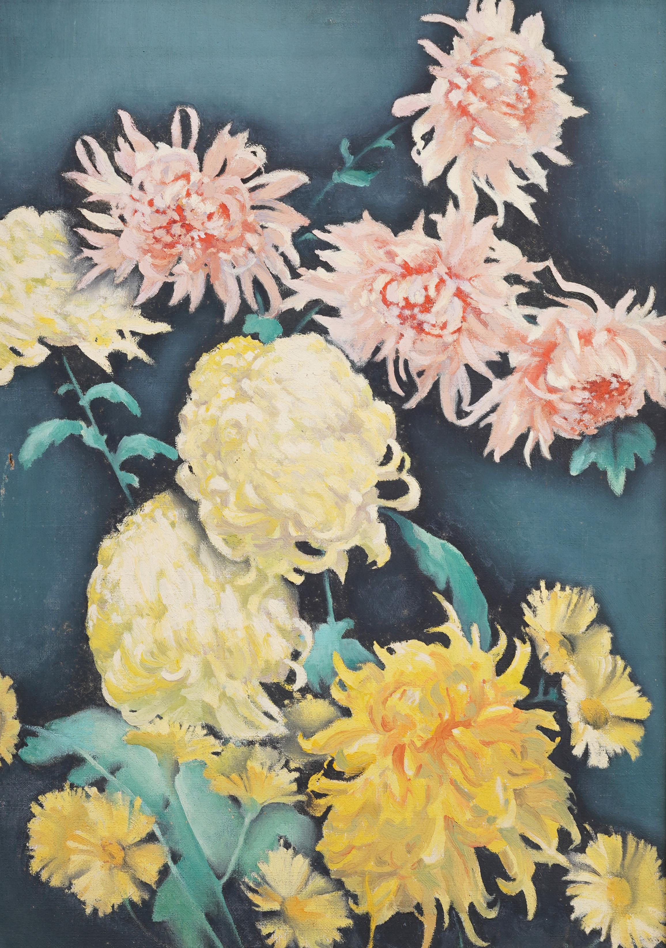 Antique American School Modernist Flower Still Life Framed Vintage Oil Painting For Sale 2