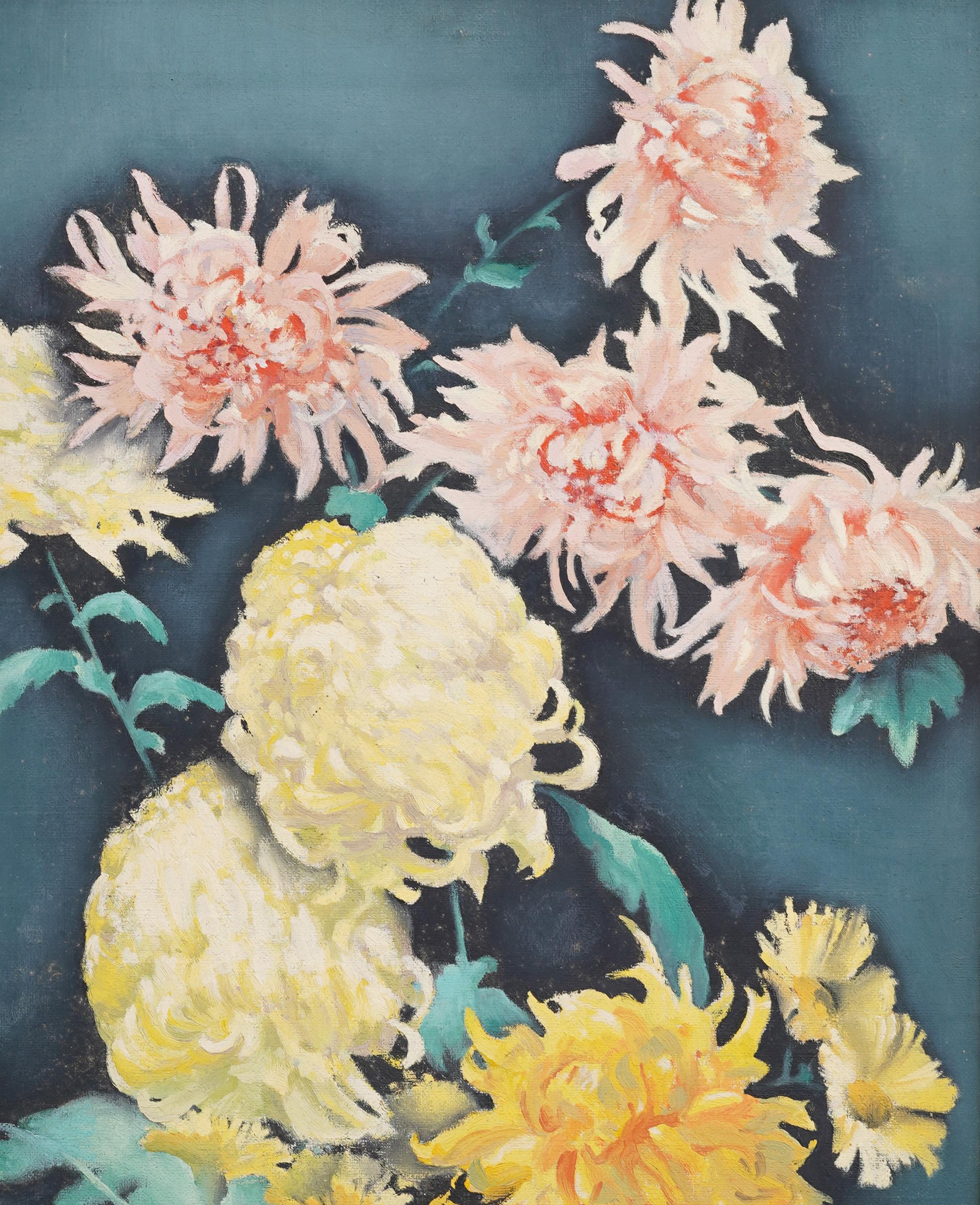 Antikes gerahmtes Vintage-Ölgemälde, modernistisches Blumenstillleben der amerikanischen Schule, gerahmt im Angebot 1