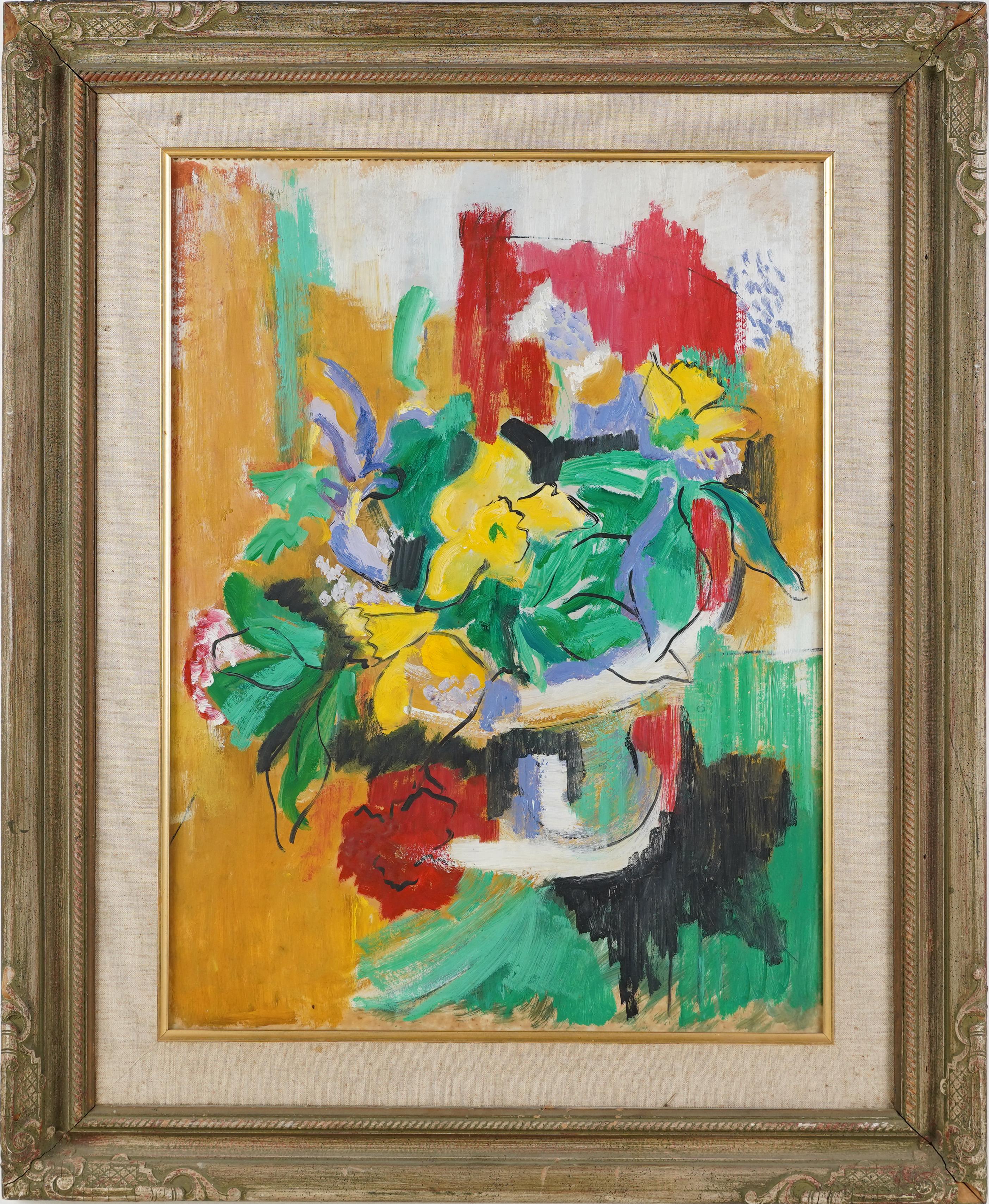 Unknown Still-Life Painting - Antique American School Modernist Flower Still Life Painting