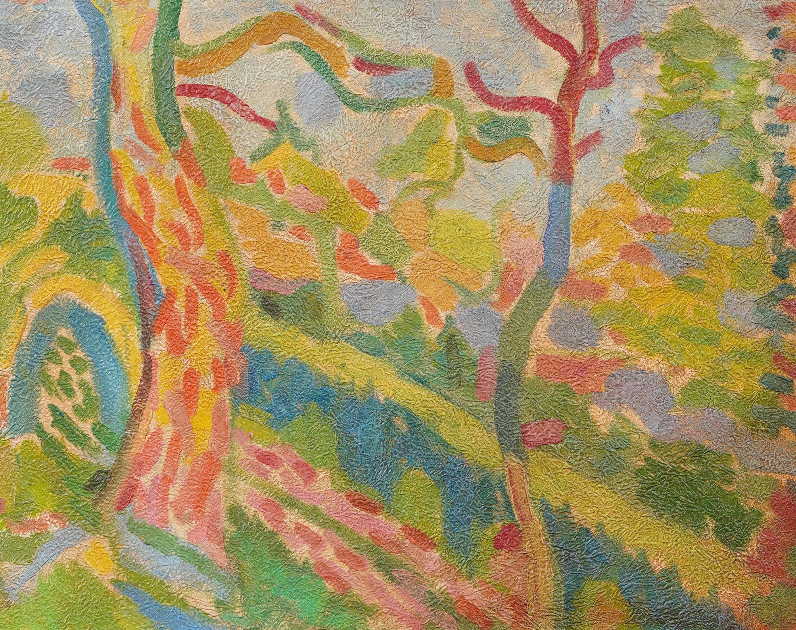 Paesaggio fauvista di scuola americana ben dipinto.  Ottimi colori e composizione moderna.  Incorniciato.  Olio su tela.  Dimensioni dell'immagine, 16 