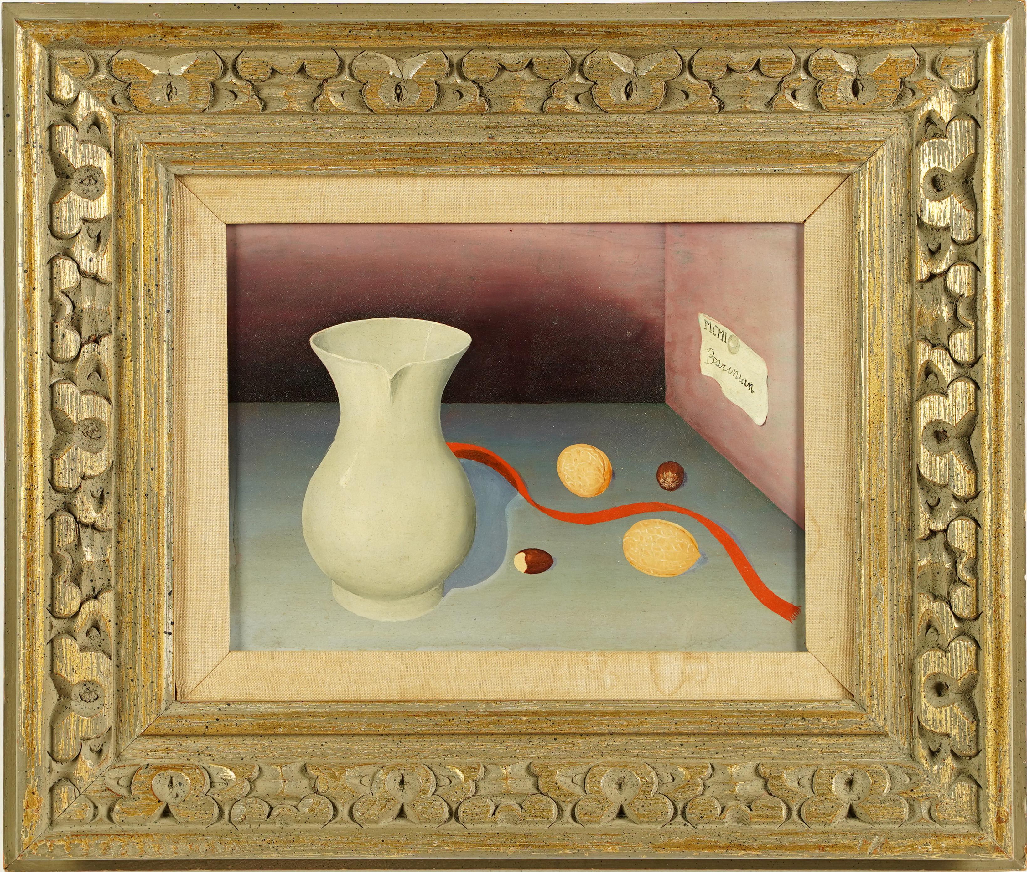 Unknown Interior Painting -  Antique American School Modernist Fruit Still Life Signed Framed Oil Painting