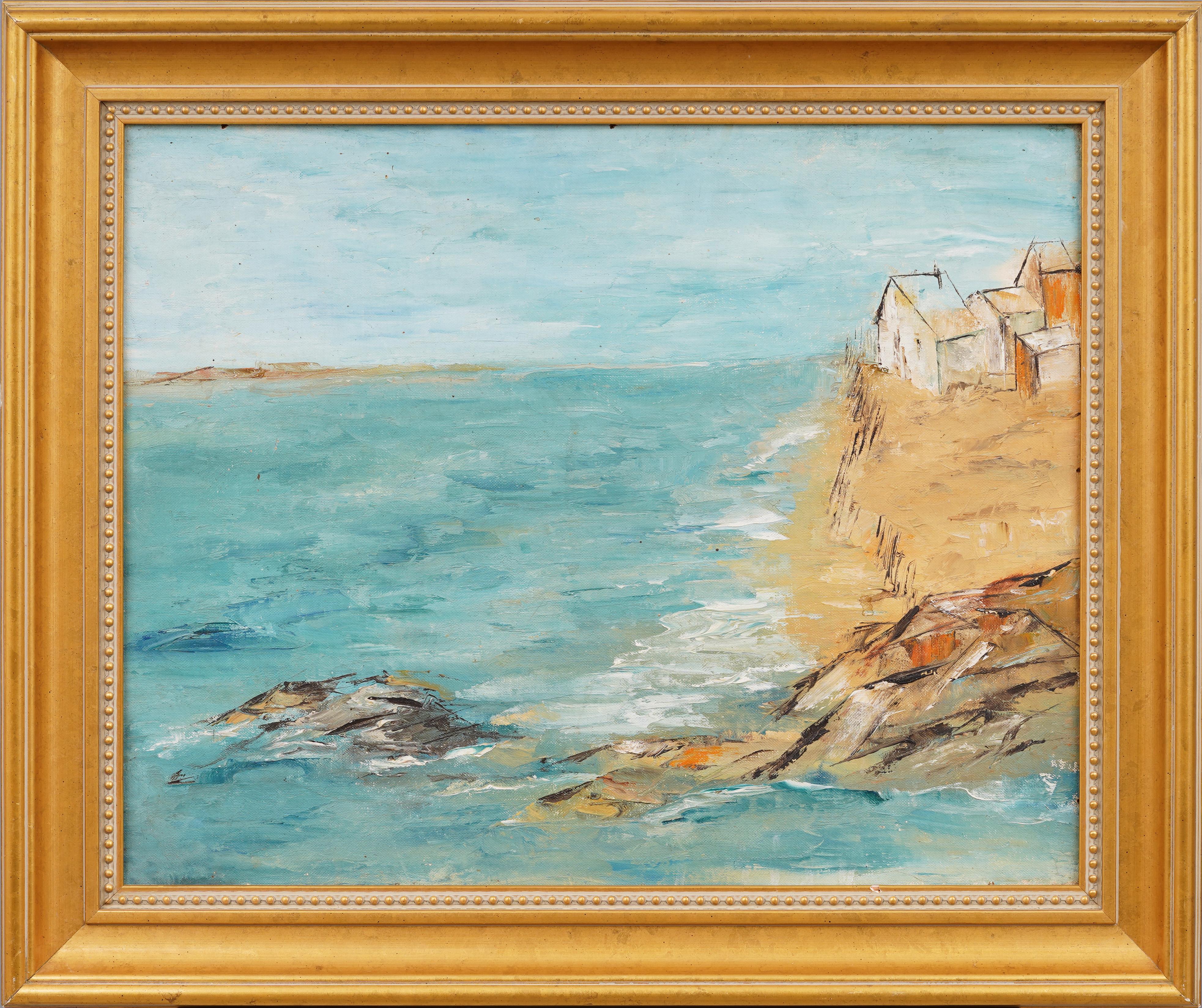 Ancienne peinture à l'huile moderniste de l'école américaine de Long Island Hamptons représentant une scène de plage - Painting de Unknown