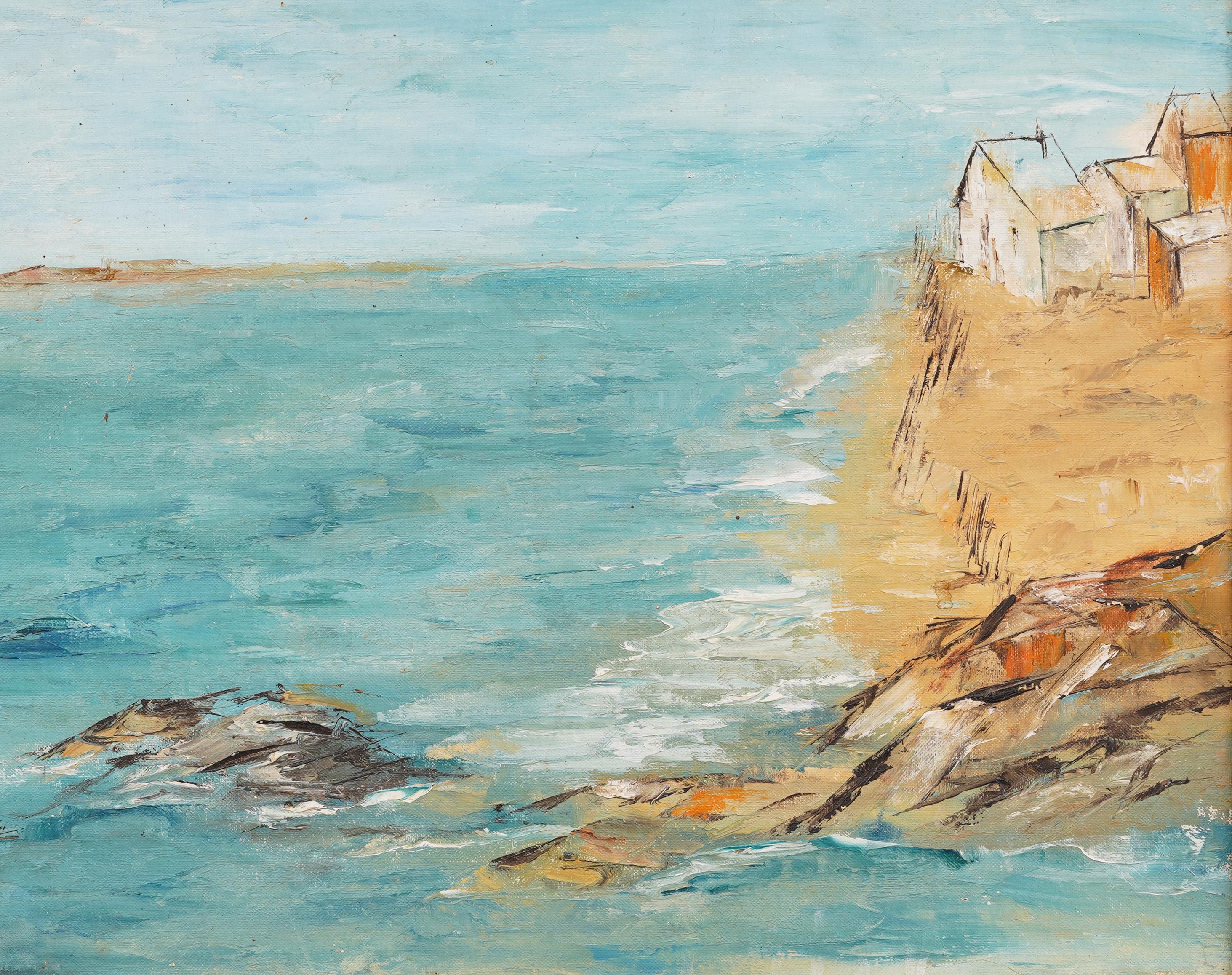 Antique American School Modernist Long Island Hamptons Beach Scene Oil Painting For Sale 2