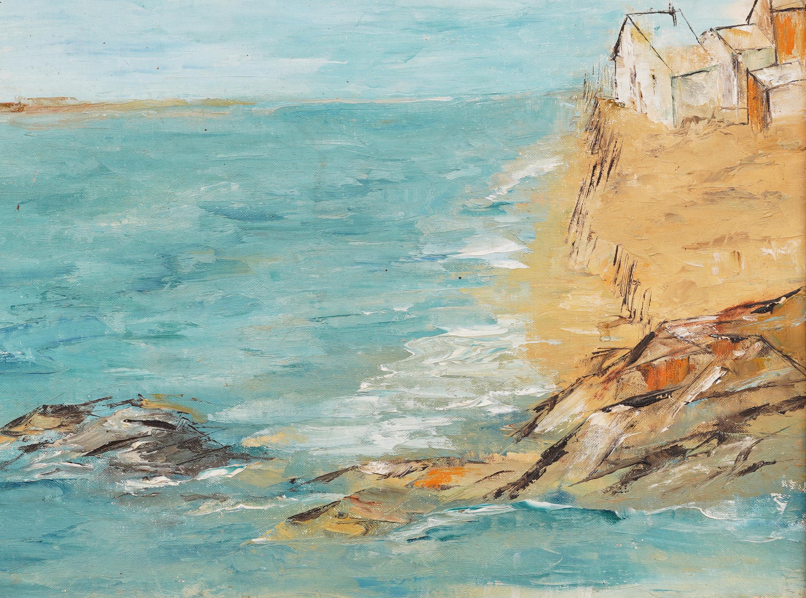 Ancienne peinture à l'huile moderniste de l'école américaine de Long Island Hamptons représentant une scène de plage en vente 1