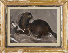 Antique American School Modernist Marine Animal Portrait Abstract Oil Painting