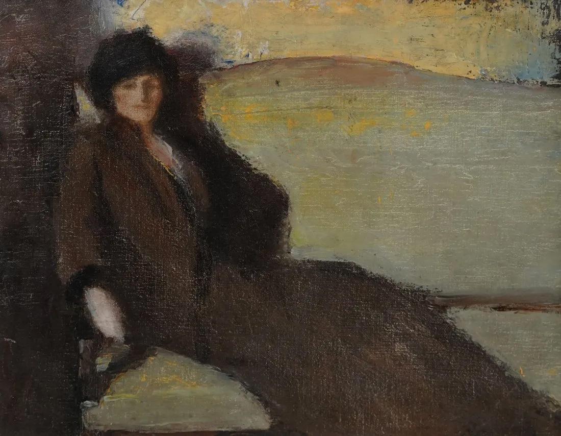 Impresionante retrato de la escuela modernista estadounidense.  Óleo sobre lienzo.  Enmarcado.  Tamaño de la imagen, 16H x 20L