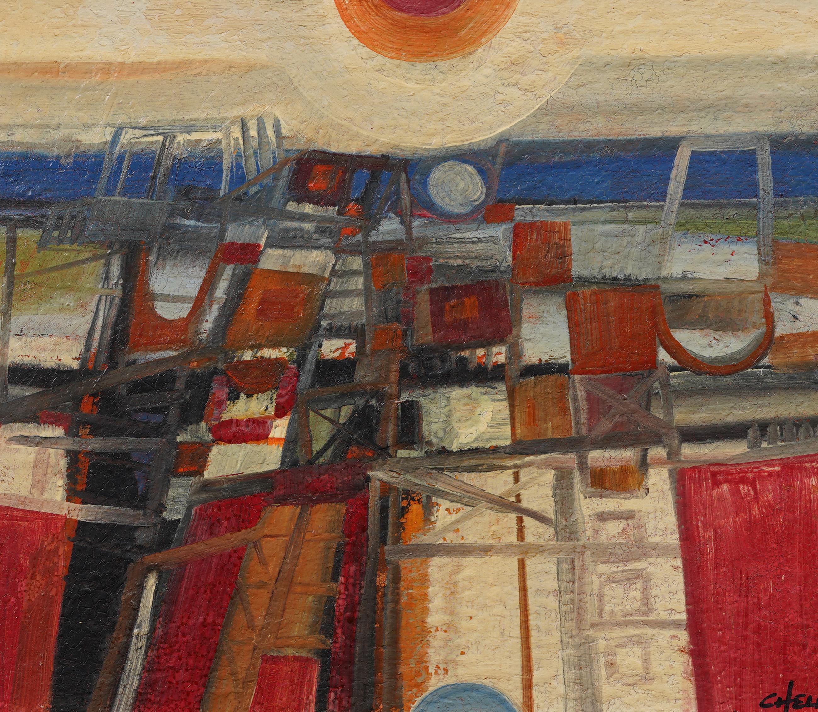 Impresionante óleo abstracto modernista de principios de la escuela americana.  Enmarcado.  Óleo sobre lienzo.  Firmado. 