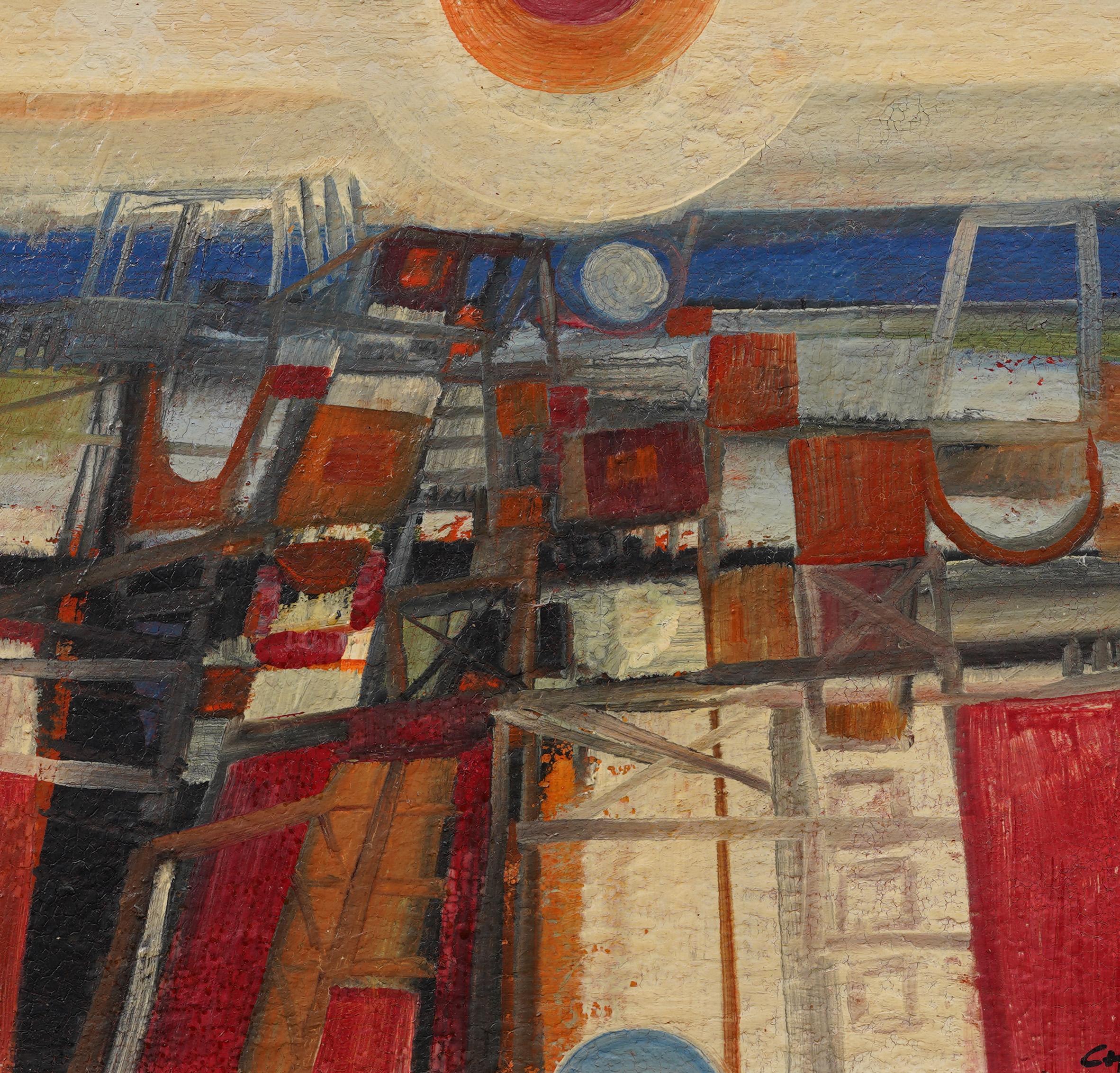 Antiguo Cuadro Expresionista Abstracto de la Escuela Americana Modernista Firmado Enmarcado en venta 1