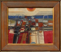 Ancienne peinture expressionniste abstraite de l'école américaine moderniste signée