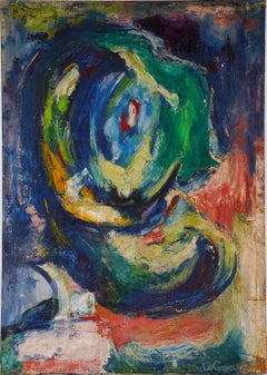 Antique American School Modernist Signed Abstract Expressionist Oil Painting