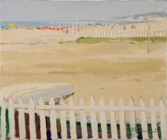 Antique American School Modernist Signed Seascape Beach Scene Oil Painting