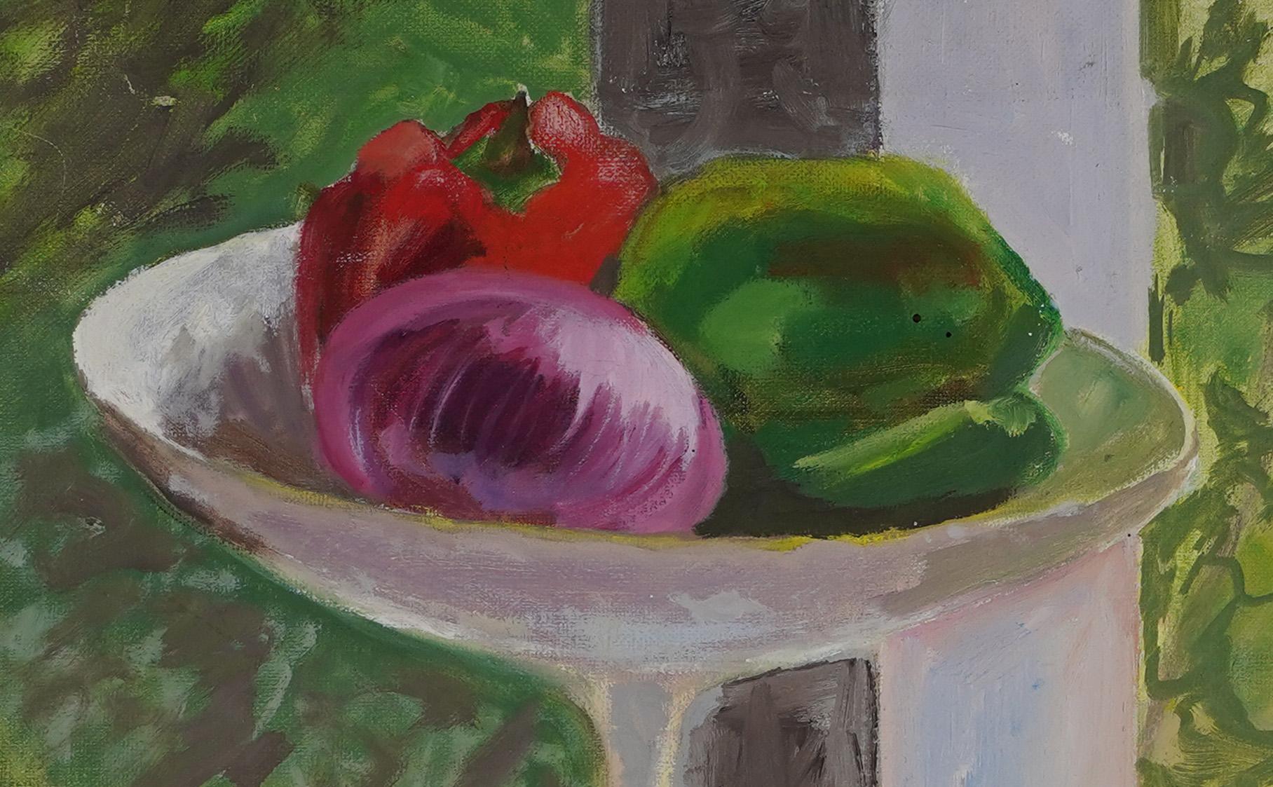 Antique American School Modernist Vegetable Garden Still Life Oil Painting - Gray Abstract Painting by Unknown