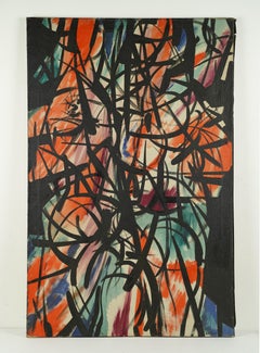 Antique American School Monogrammed Mid Century Abstract Large Oil Painting