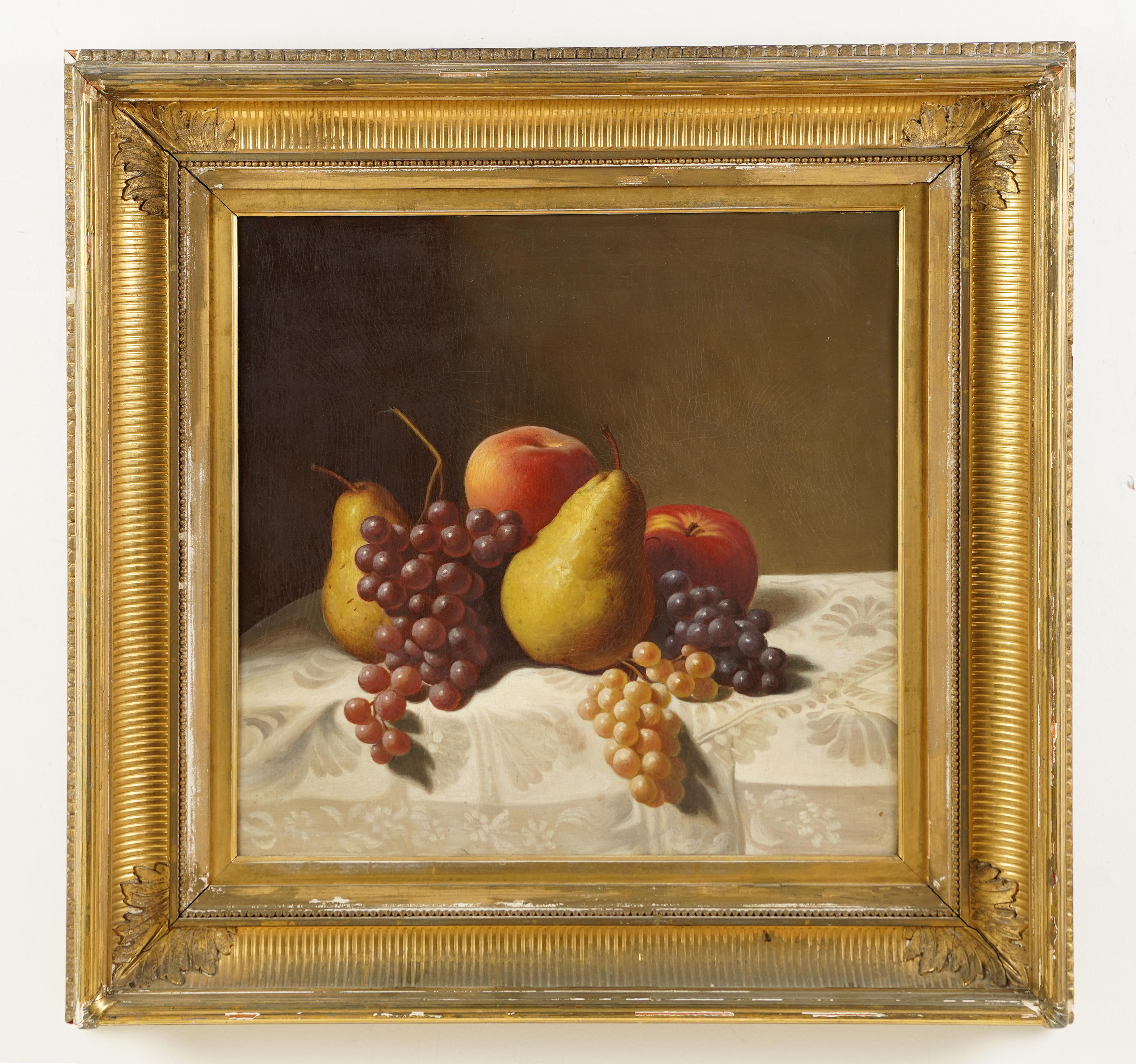  Antikes gerahmtes Ölgemälde in Museumsqualität, Obst-Stillleben der amerikanischen Schule (Realismus), Painting, von Unknown