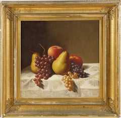  Ancienne peinture à l'huile de l'école américaine de qualité musée, nature morte aux fruits, encadrée