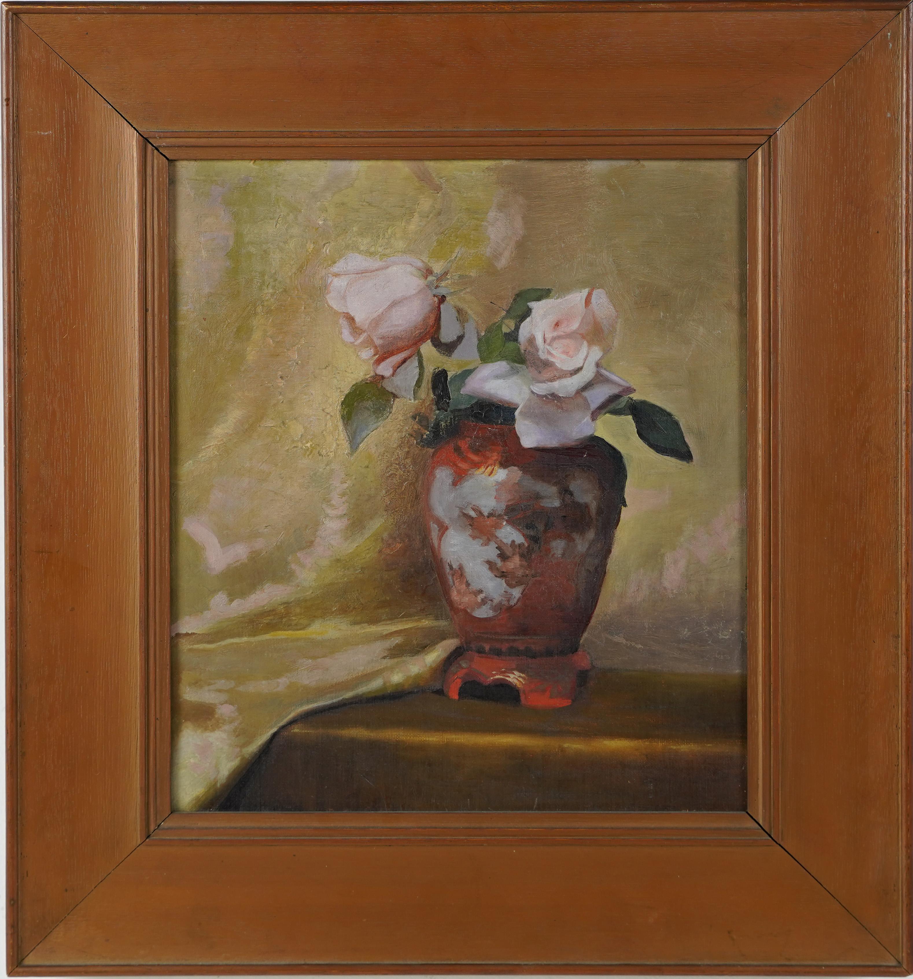 Unknown Interior Painting -  Antique American School Museum Quality Still Life Rose Flower Oil Painting