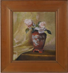  Antique American School Museum Quality Still Life Rose Flower Oil Painting