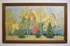 Peinture à l'huile ancienne d'un paysage d'automne Arts & Crafts, taille musée, école américaine
