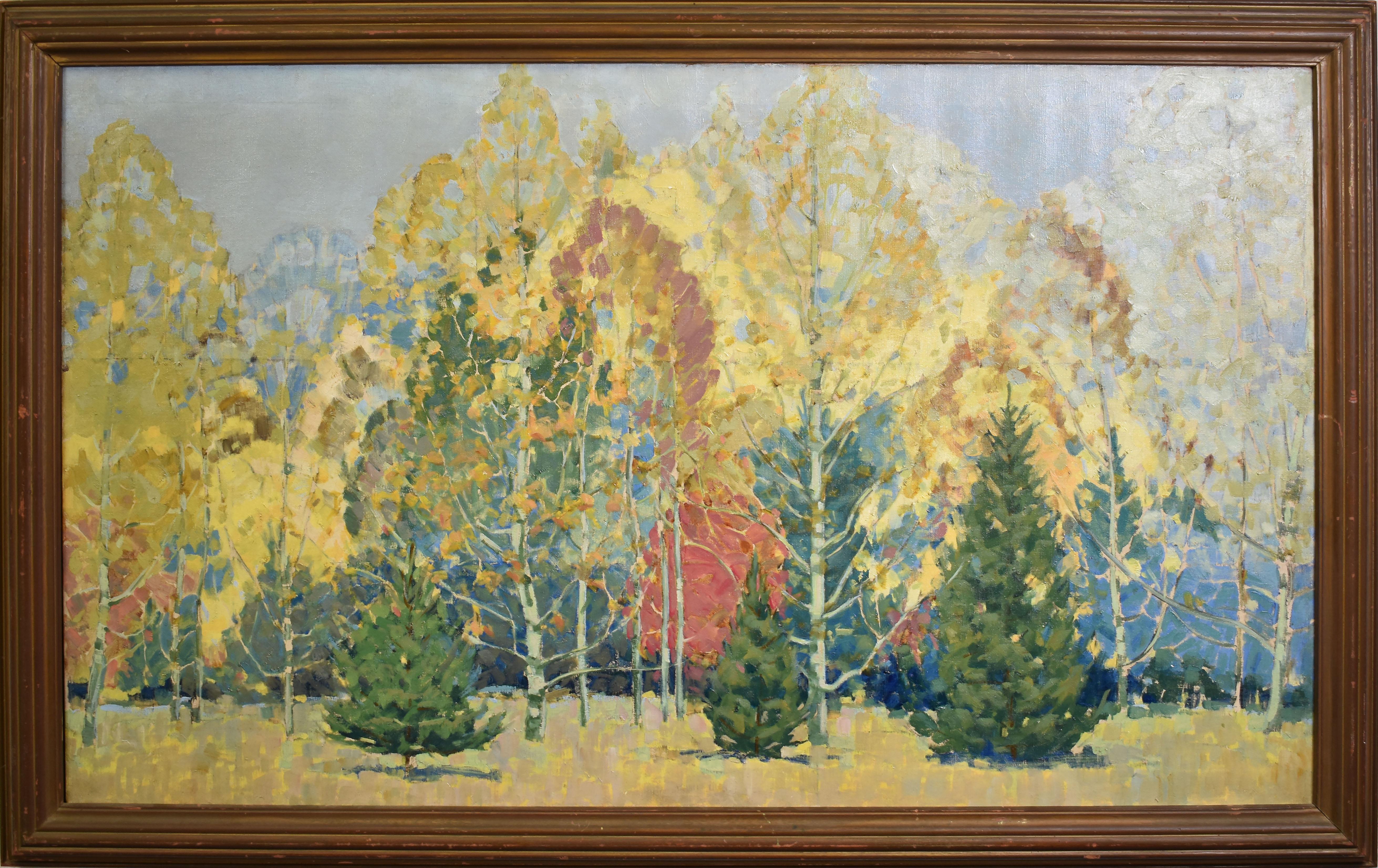 Landscape Painting de Unknown - Antiguo cuadro al óleo de paisaje otoñal de la Escuela Americana de Artes y Oficios, tamaño museo