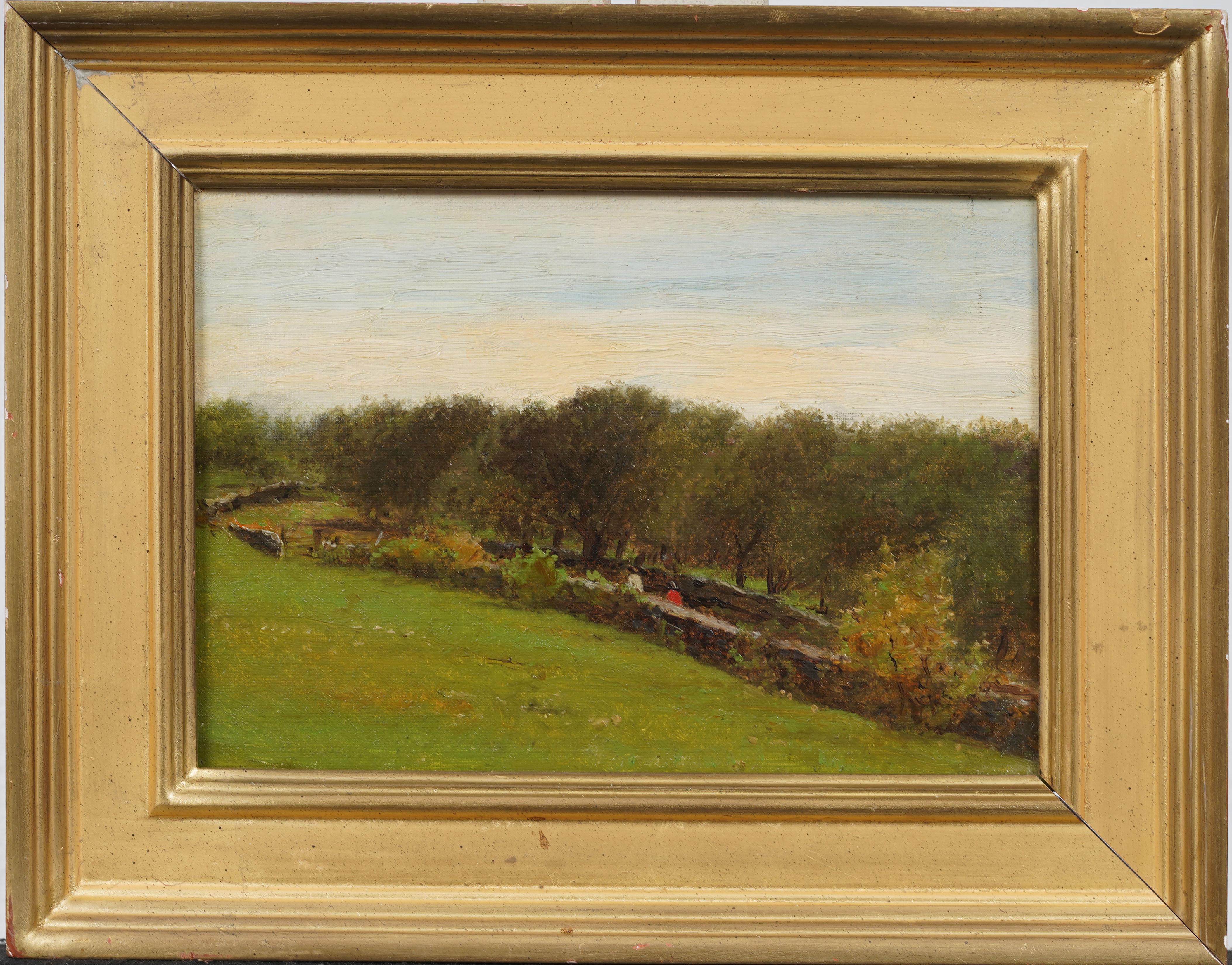 Antike amerikanische Schule Neuengland Landschaft Gerahmt Seltene Original Ölgemälde – Painting von Unknown