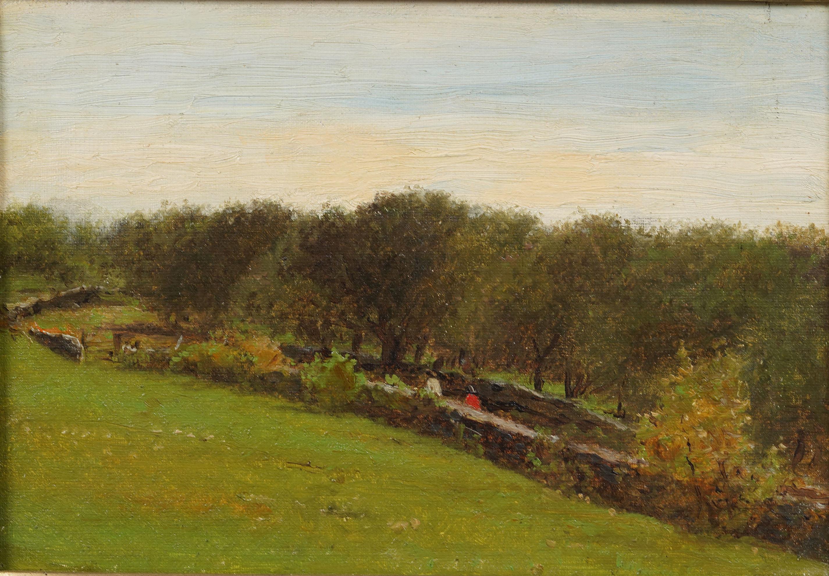 Antike amerikanische Schule Neuengland Landschaft Gerahmt Seltene Original Ölgemälde (Hudson River School), Painting, von Unknown