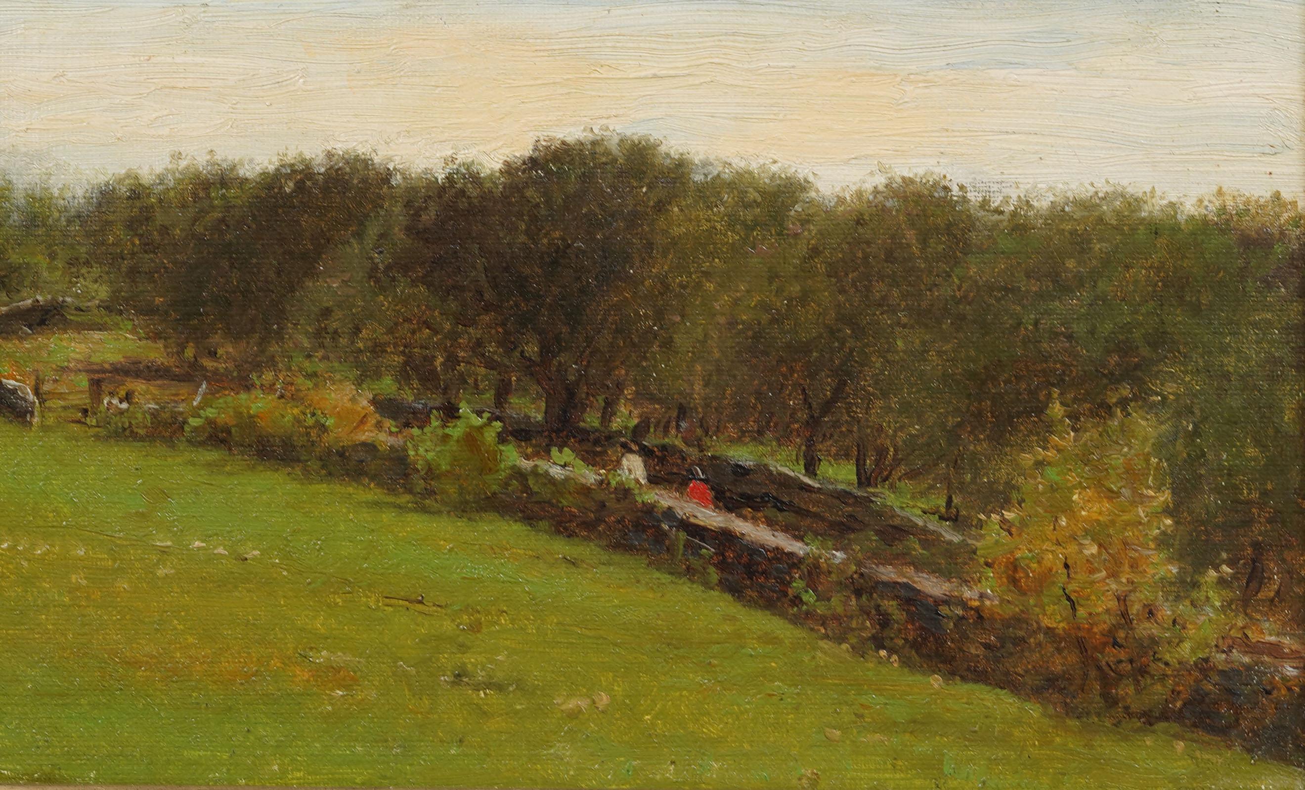 Antike amerikanische Sommerlandschaft aus Neuengland.  Öl auf Leinwand.  Schön gerahmt.  Erstklassiger Zustand.  