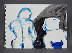 Antique American School New York Minimalist Abstract Figure Signed Painting MCM