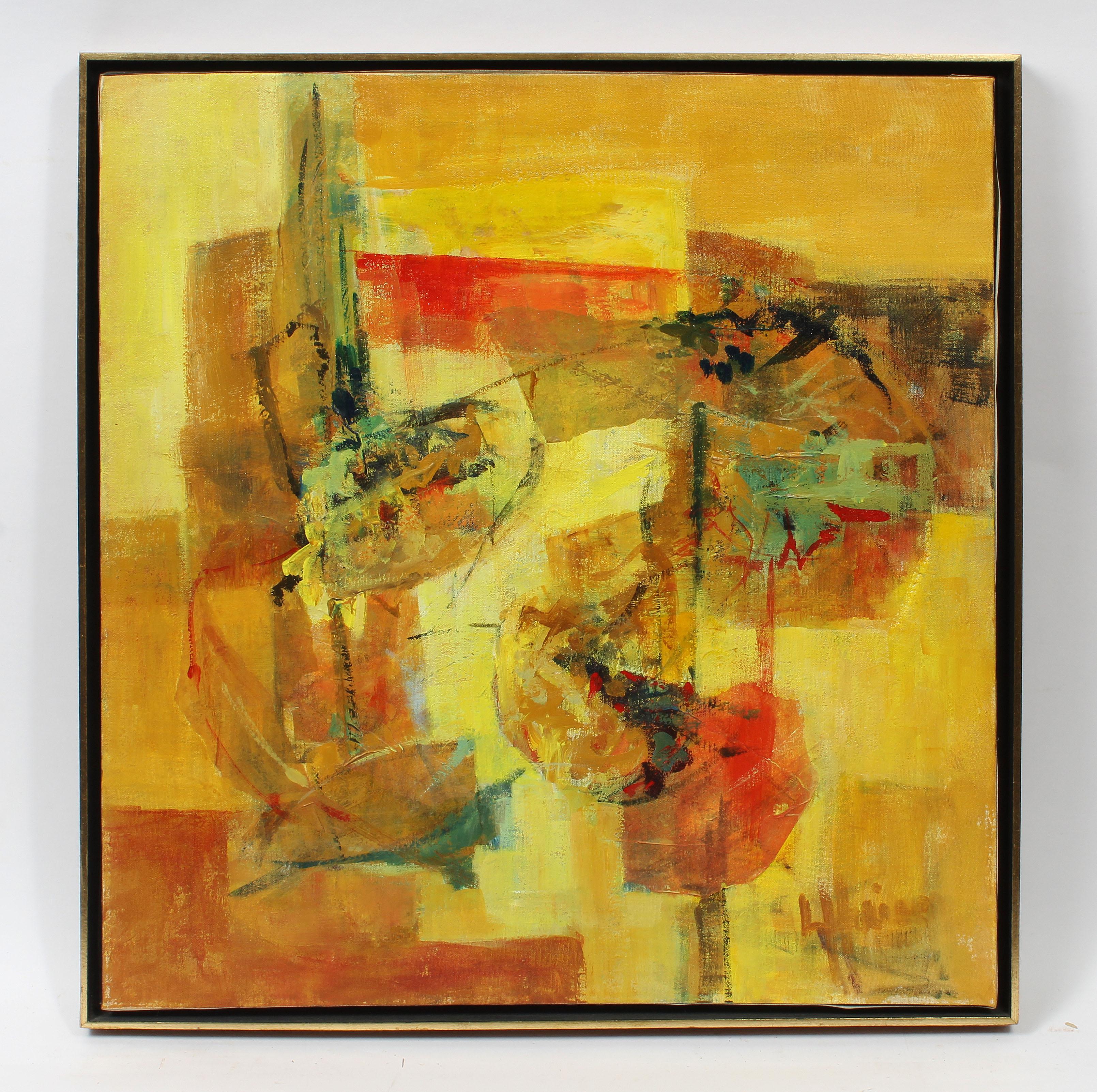 Antique American School New York Modern Abstract Expressionist Oil Painting - Orange Abstract Painting by Unknown