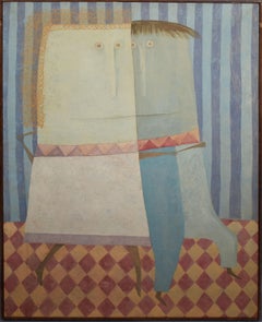 Antique American School New York Modernist Surreal Portrait Original Painting