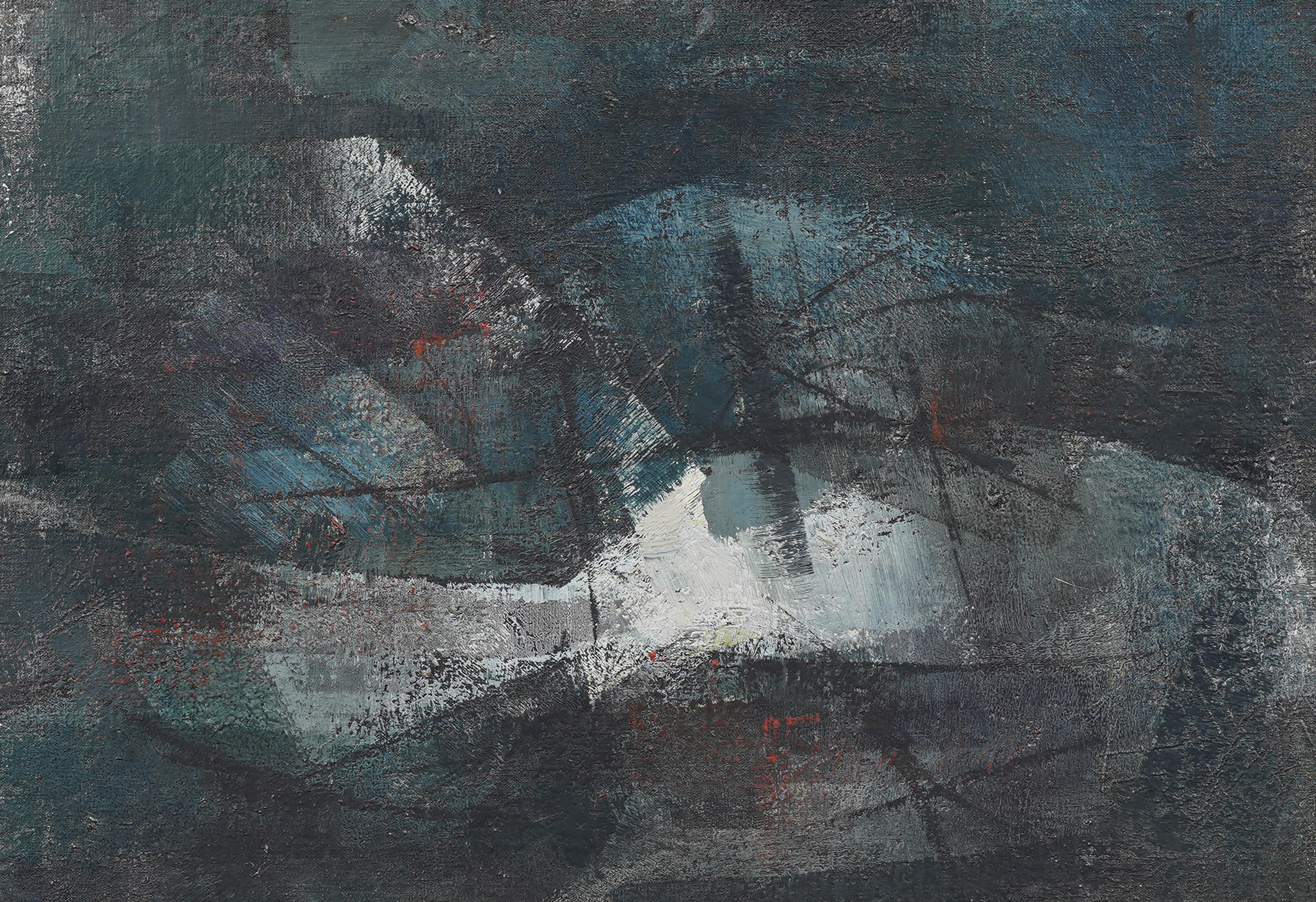 Impresionante pintura del primer expresionismo abstracto estadounidense.  Óleo sobre tabla.  Enmarcado.  Firmado.  Alojada en un maravilloso marco modernista ancho de época.  
