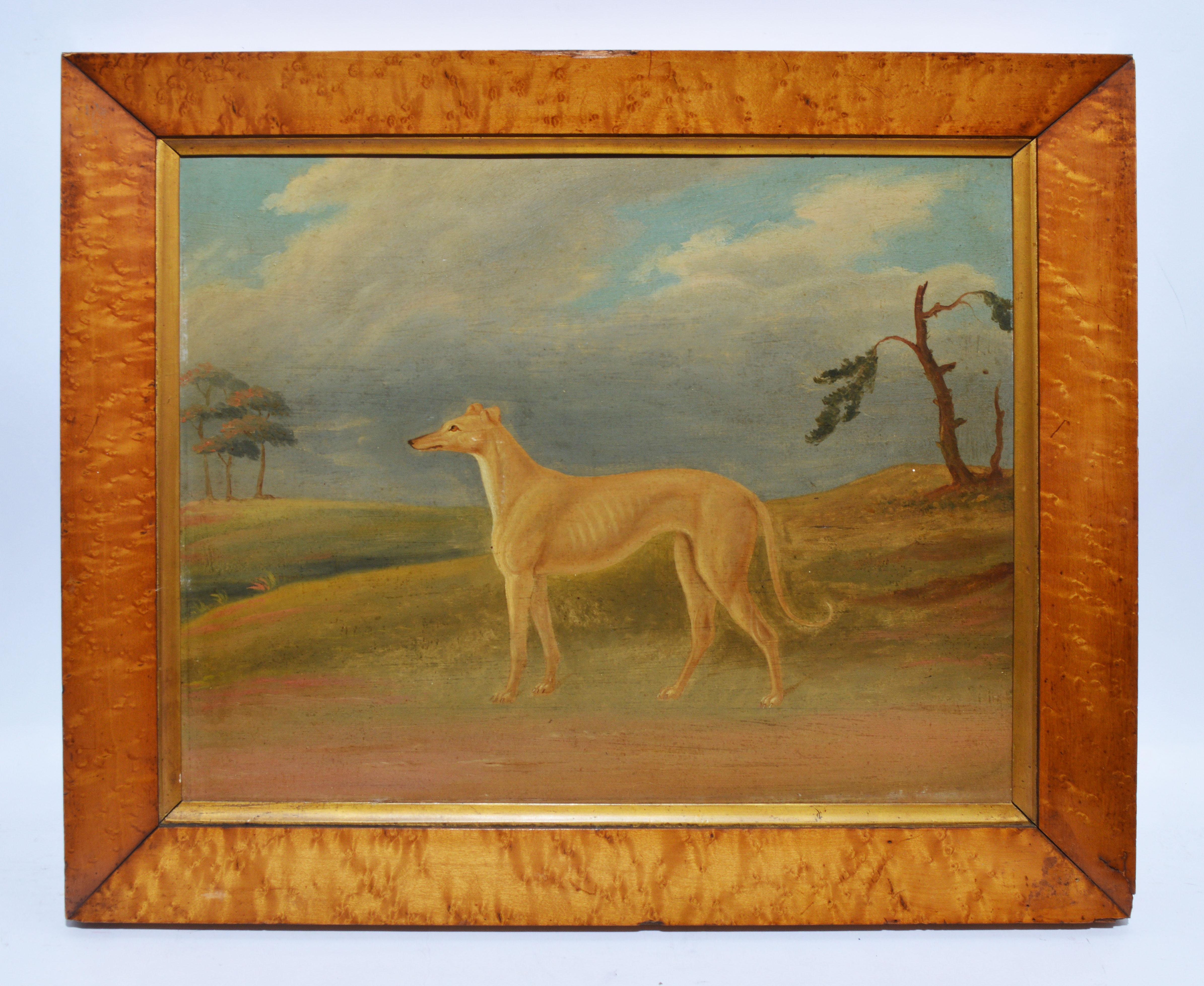 Antique American School Oil Painting of a Dog in Landscape Circa 1840 - Brown Landscape Painting by Unknown